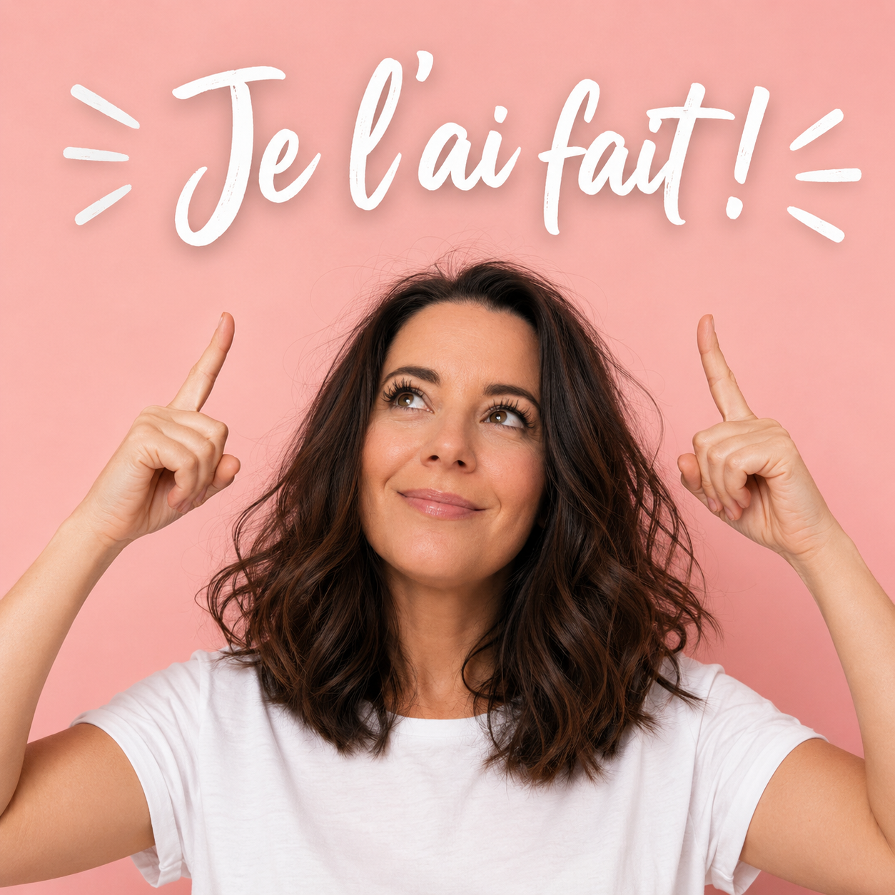 Mélanie Lavigueur qui pointe vers le texte « Je l'ai fait! »